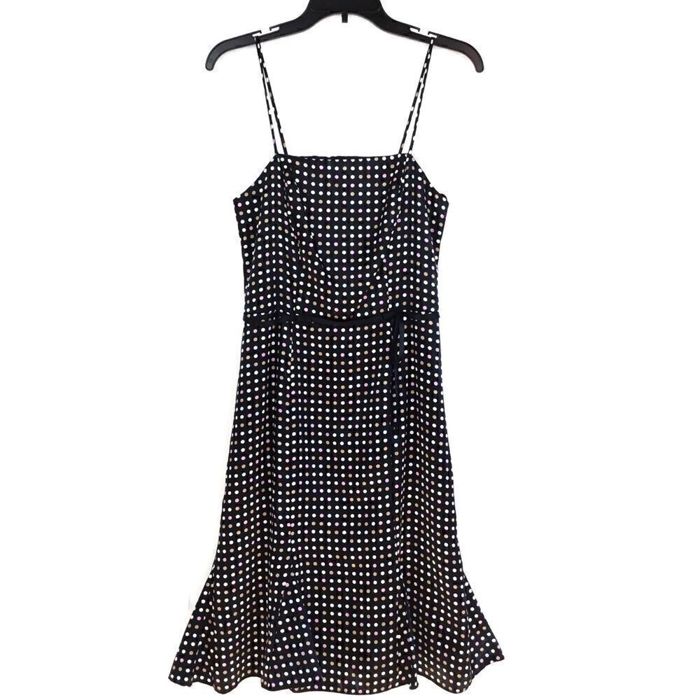 CDC Women Dress Black Multi Color Polka Dots Trumpet Hem Spaghetti Straps Size 6
